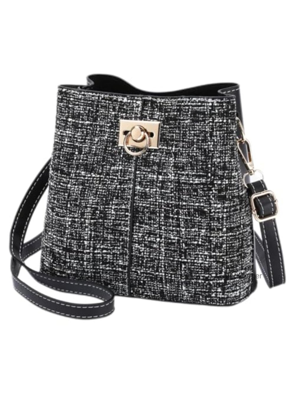PU Leather Crossbody Bucket Bag Adjustable Strap